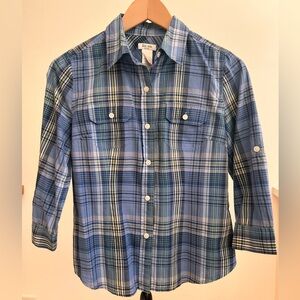 liz & co. Blue Plaid Petite Button-Front Shirt